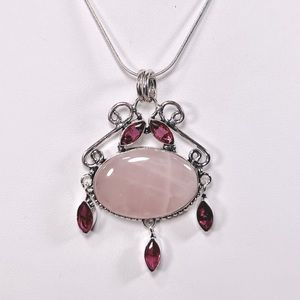 Rose Quartz Pink Topaz 925 Gemstone Pendant